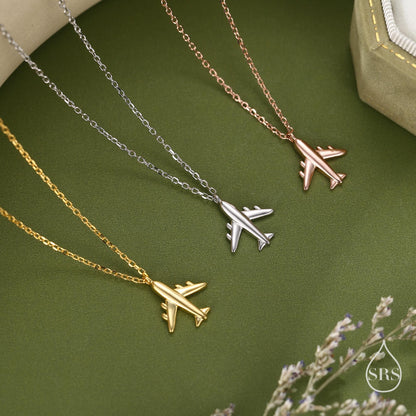 Small Plane Pendant Necklace in Sterling Silver, Silver or Gold or Rose Gold, Aeroplane Necklace,  Small Airplane Pendant