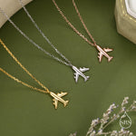 Small Plane Pendant Necklace in Sterling Silver, Silver or Gold or Rose Gold, Aeroplane Necklace, Small Airplane Pendant