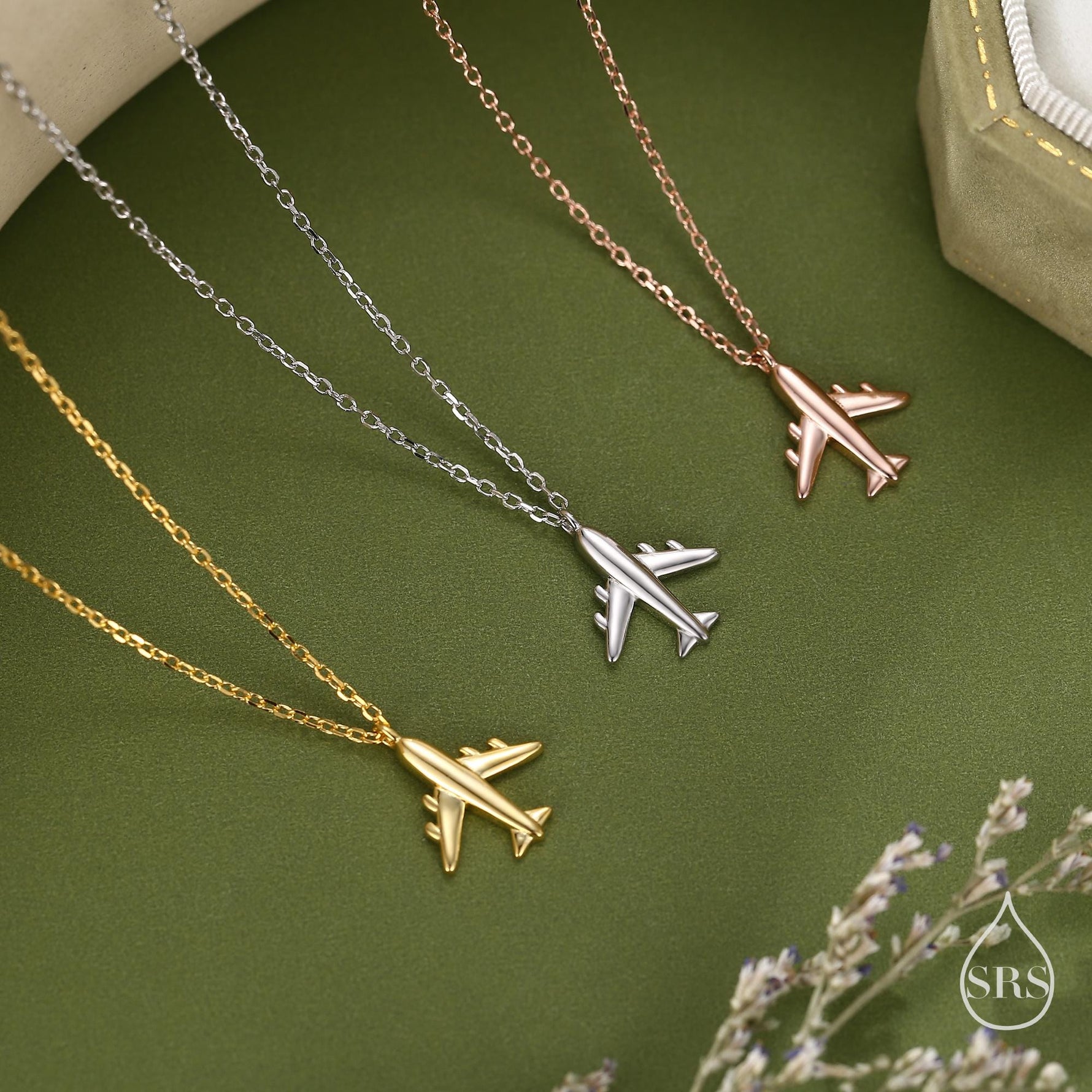 Small Plane Pendant Necklace in Sterling Silver, Silver or Gold or Rose Gold, Aeroplane Necklace, Small Airplane Pendant