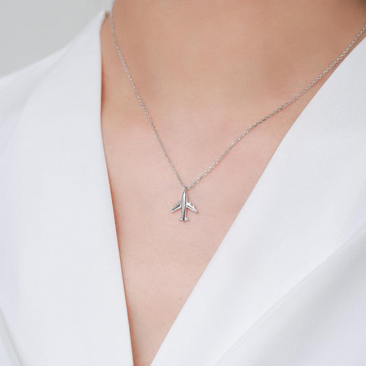 Small Plane Pendant Necklace in Sterling Silver, Silver or Gold or Rose Gold, Aeroplane Necklace,  Small Airplane Pendant