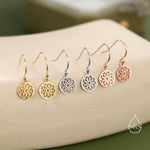 Mandala Flower Disk Dangle Drop Earrings in Sterling Silver, Silver or Gold or Rose Gold, Skinny Mandala Earrings, Mandala Flower Earrings