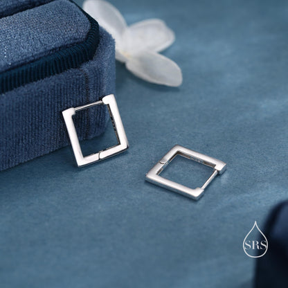 Square Hoop Earrings in Sterling Silver, Silver or Gold, Skinny Geometric Hoop Earrings, 12mm Minimalist Hoops