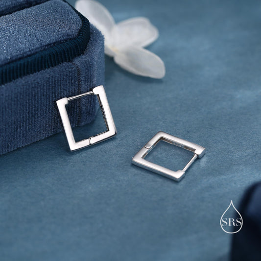 Square Hoop Earrings in Sterling Silver, Silver or Gold, Skinny Geometric Hoop Earrings, 12mm Minimalist Hoops