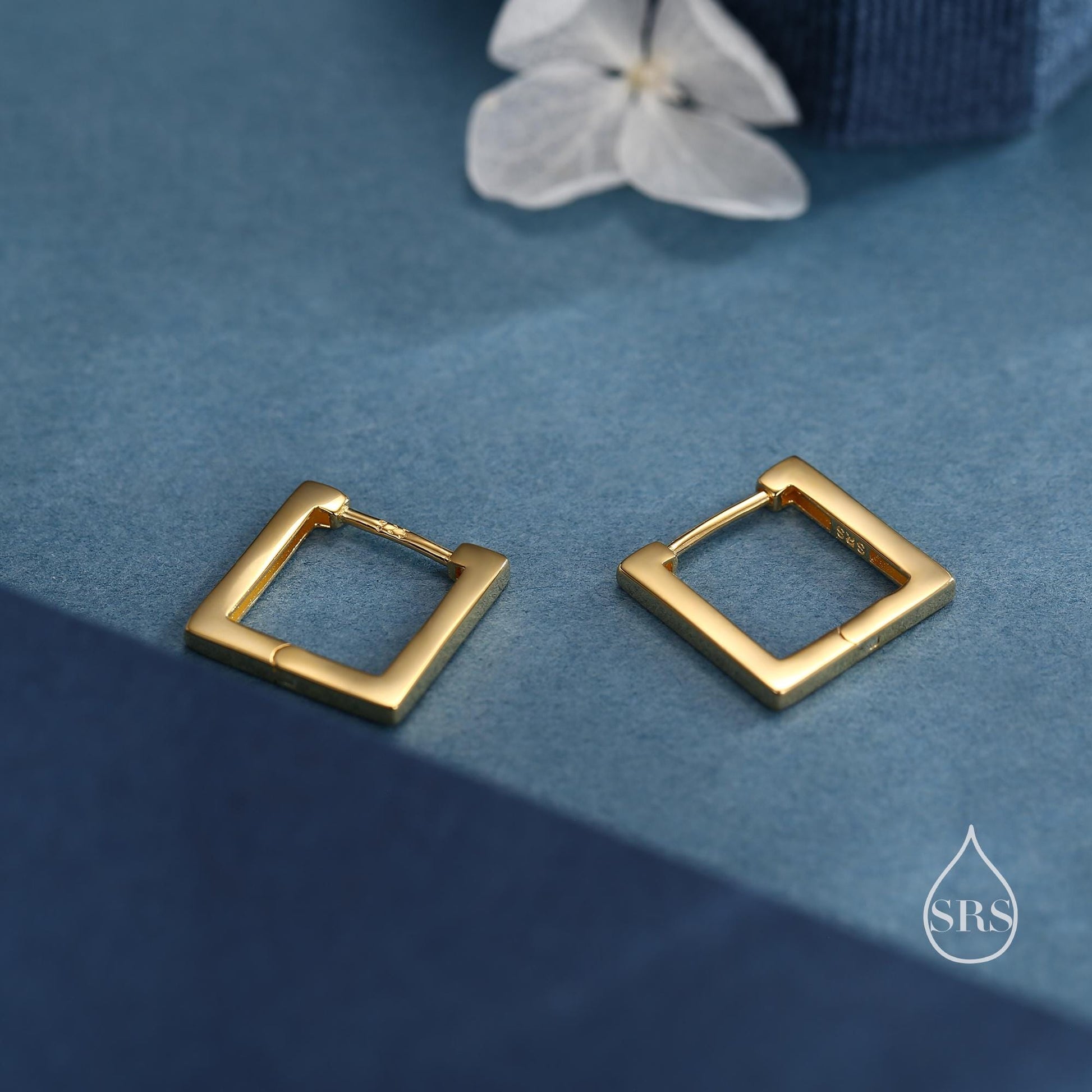 Square Hoop Earrings in Sterling Silver, Silver or Gold, Skinny Geometric Hoop Earrings, 12mm Minimalist Hoops