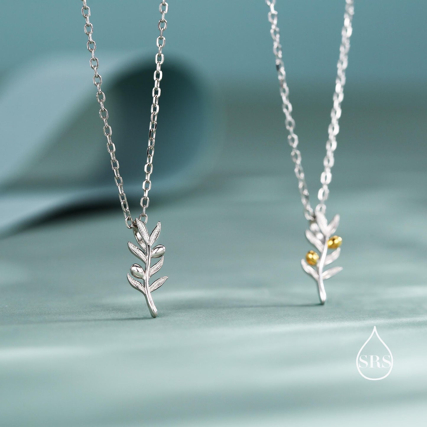 Tiny Olive Branch Pendant Necklace in Sterling Silver, Available in two finishes, Olive Leaf Necklace in Silver