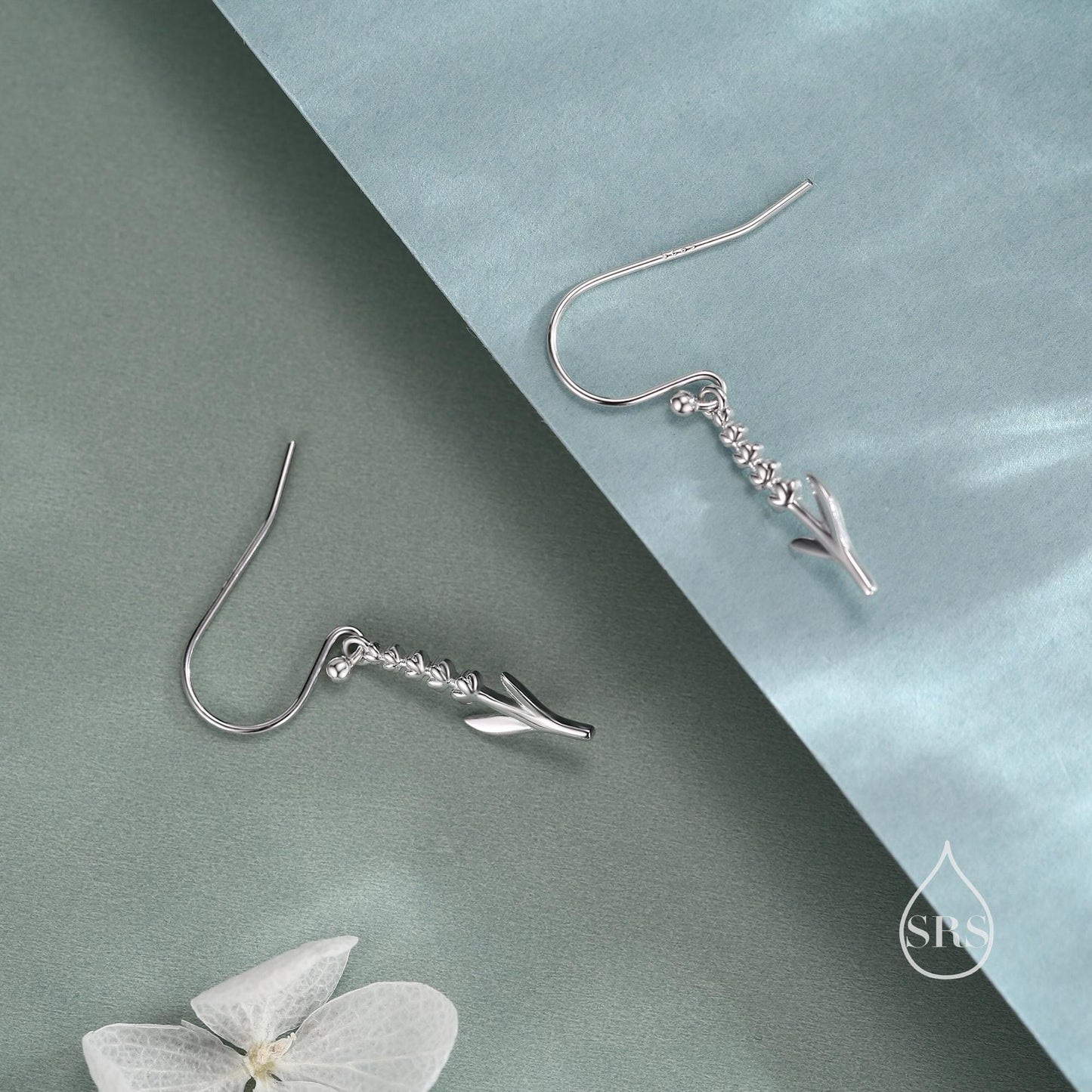 Sterling Silver Lavender Drop Hook Earrings, Delicate Silver Lavender Earrings, Silver or Gold or Rose Gold, Lavender Earrings