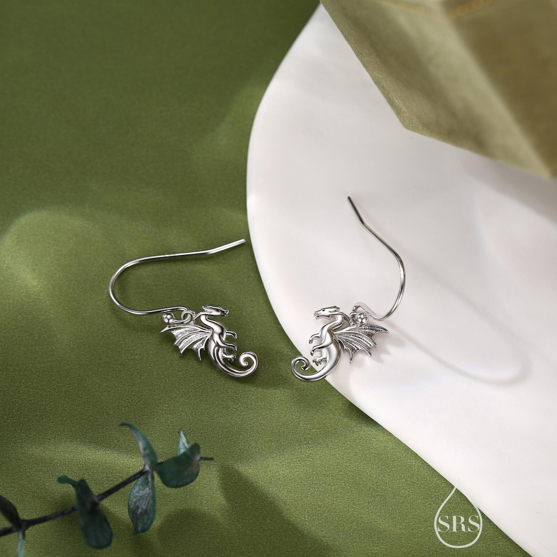 Tiny Flying Dragon Drop Hook Earrings in Sterling Silver, Silver or Gold or Rose Gold, Sterling Silver Flying Dragon Dangle Earrings