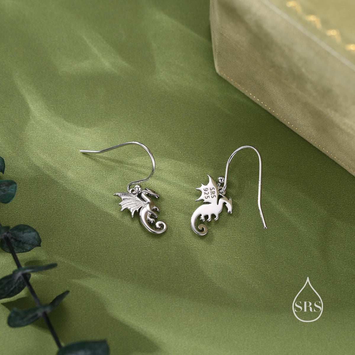 Tiny Flying Dragon Drop Hook Earrings in Sterling Silver, Silver or Gold or Rose Gold, Sterling Silver Flying Dragon Dangle Earrings