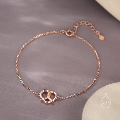 Pretzel Heart Knot Bracelet in Sterling Silver, Silver or Gold or Rose gold, Pretzel Heart Bracelet, Heart Bracelet