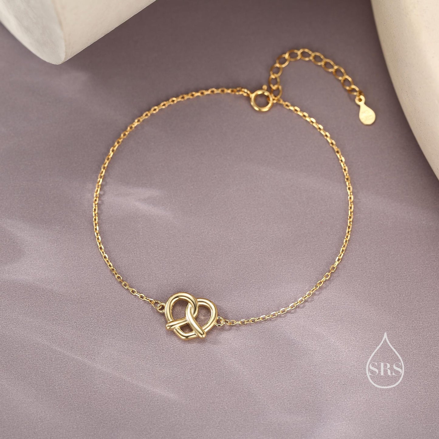 Pretzel Heart Knot Bracelet in Sterling Silver, Silver or Gold or Rose gold, Pretzel Heart Bracelet, Heart Bracelet