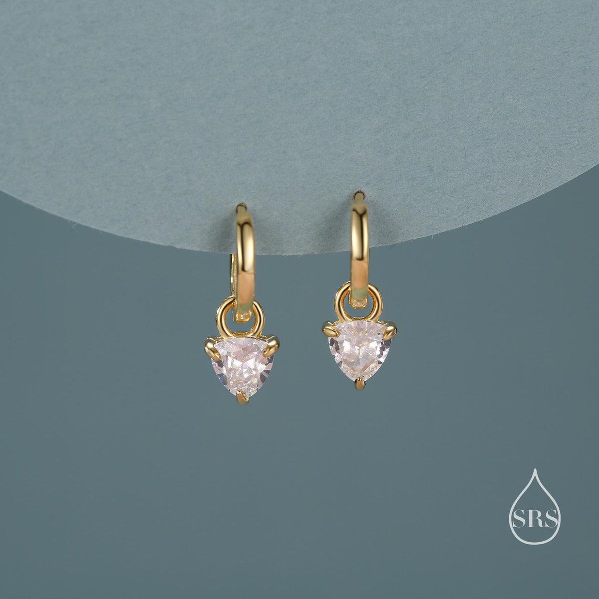 Sterling Silver Trillion Cut CZ Hoop Earrings, Silver, Gold or Rose Gold, Triangle Dangle Hoop Earrings, Interchangeable Charms