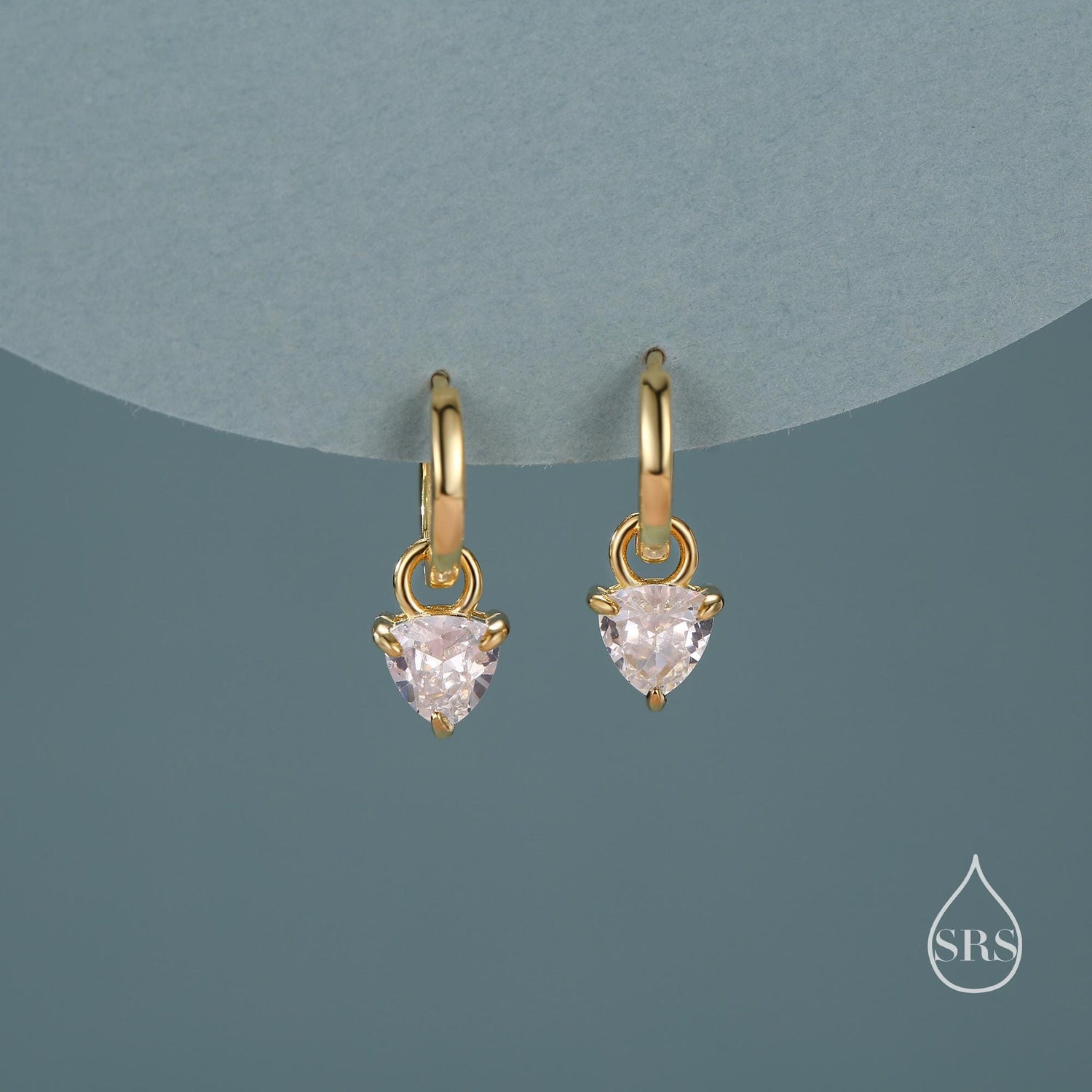 Sterling Silver Trillion Cut CZ Hoop Earrings, Silver, Gold or Rose Gold, Triangle Dangle Hoop Earrings, Interchangeable Charms