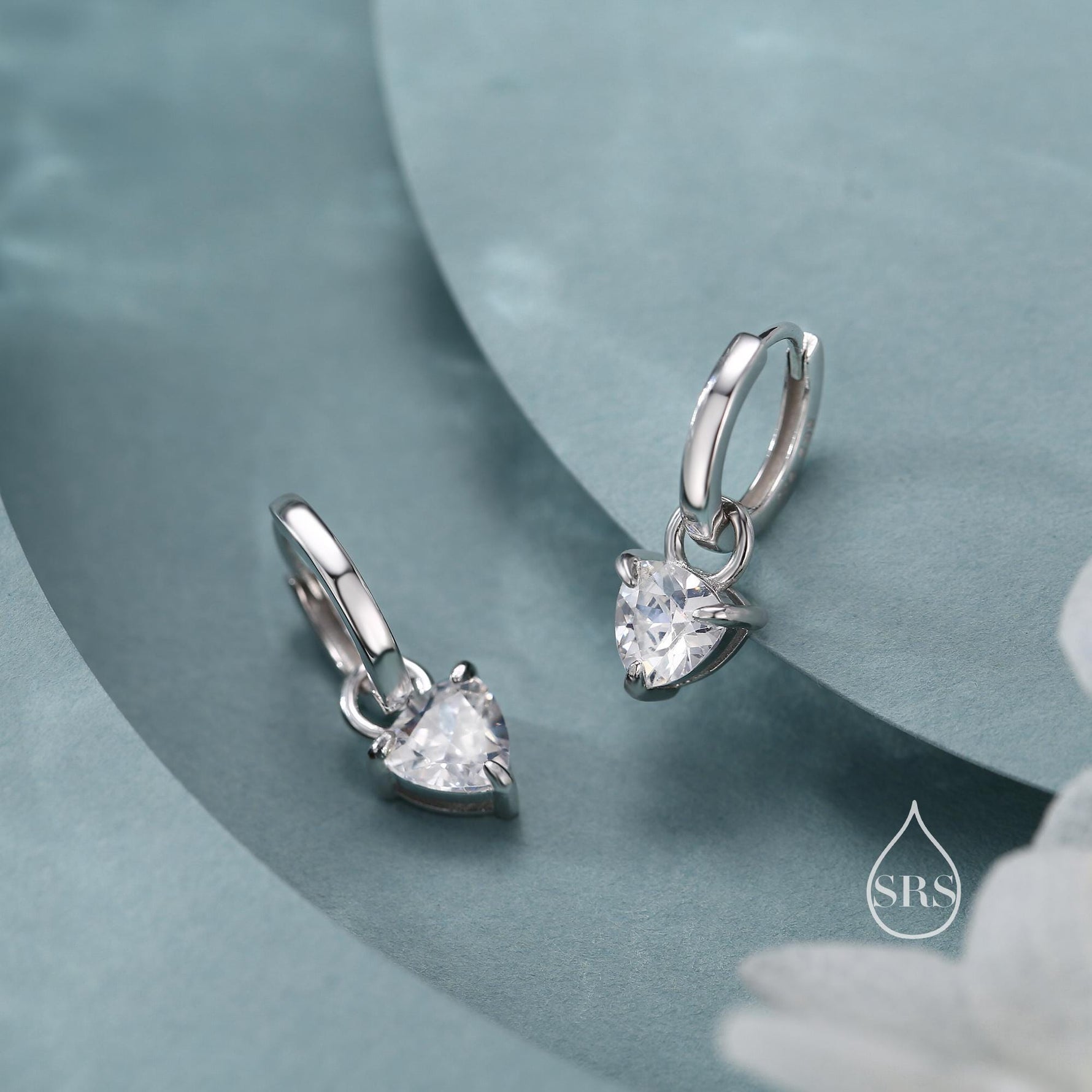 Sterling Silver Trillion Cut CZ Hoop Earrings, Silver, Gold or Rose Gold, Triangle Dangle Hoop Earrings, Interchangeable Charms