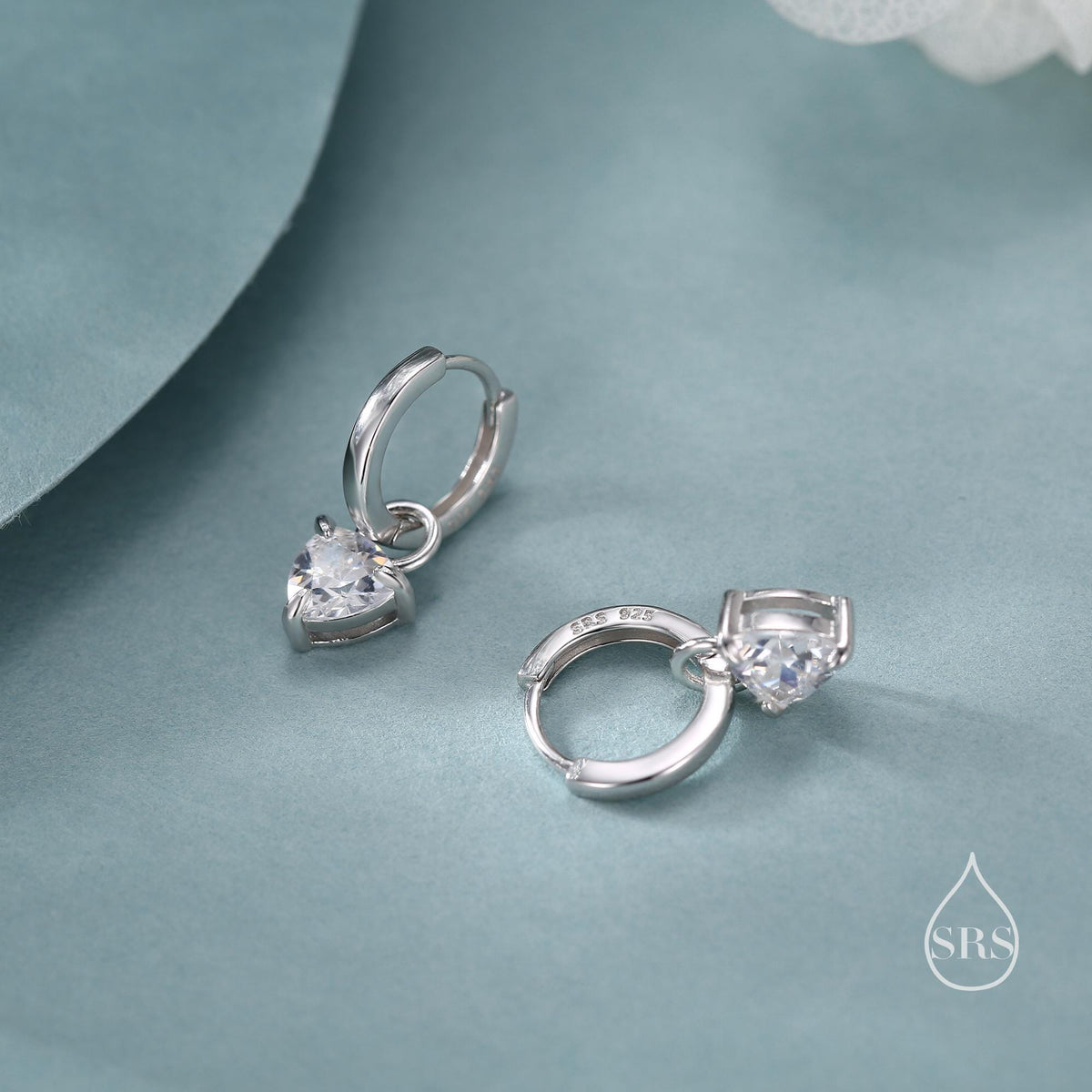 Sterling Silver Trillion Cut CZ Hoop Earrings, Silver, Gold or Rose Gold, Triangle Dangle Hoop Earrings, Interchangeable Charms