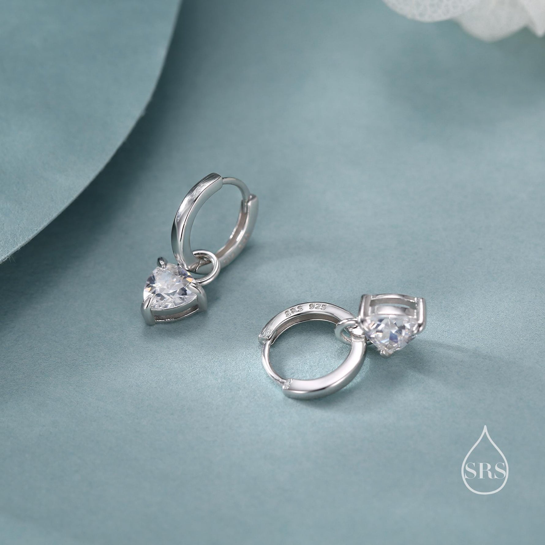 Sterling Silver Trillion Cut CZ Hoop Earrings, Silver, Gold or Rose Gold, Triangle Dangle Hoop Earrings, Interchangeable Charms