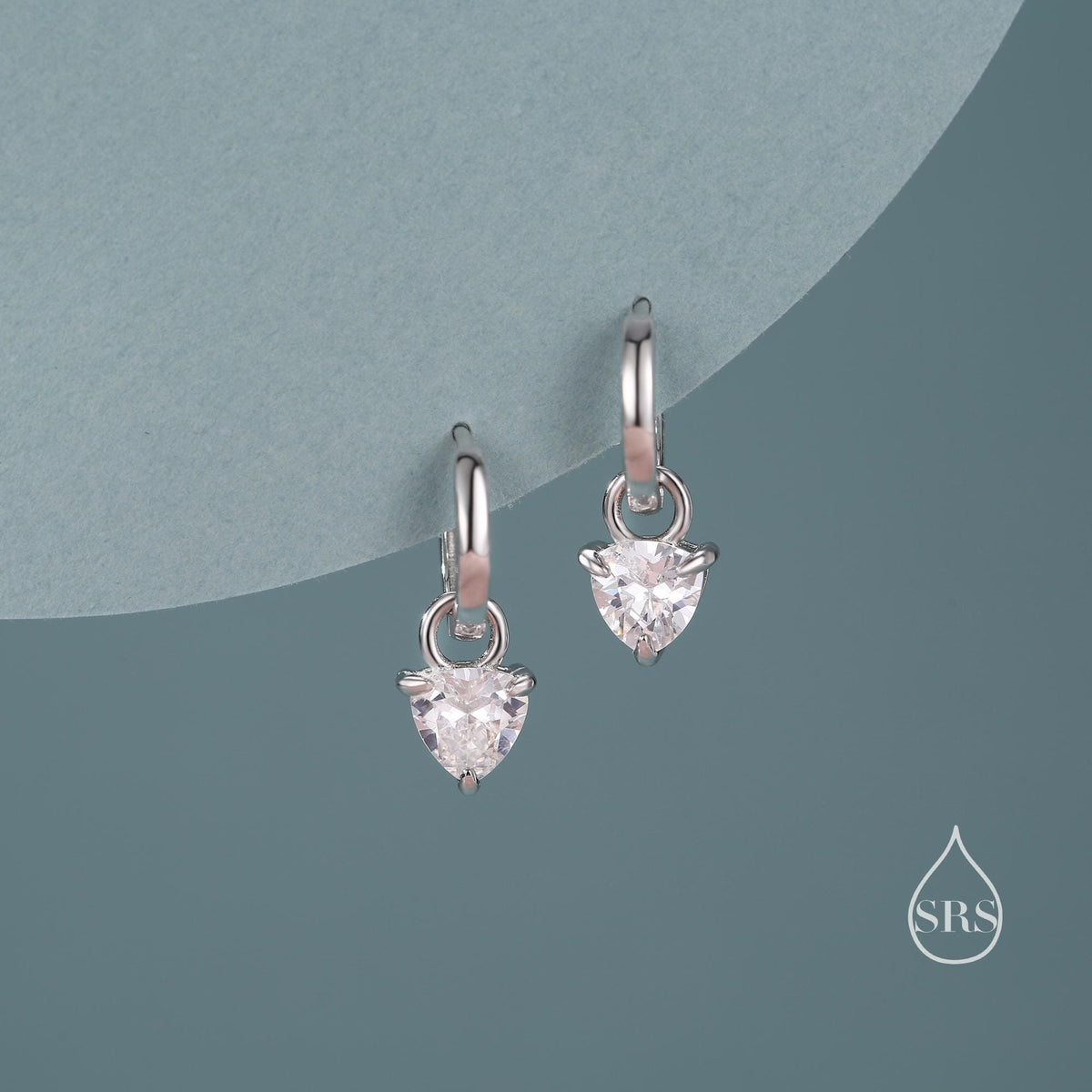 Sterling Silver Trillion Cut CZ Hoop Earrings, Silver, Gold or Rose Gold, Triangle Dangle Hoop Earrings, Interchangeable Charms