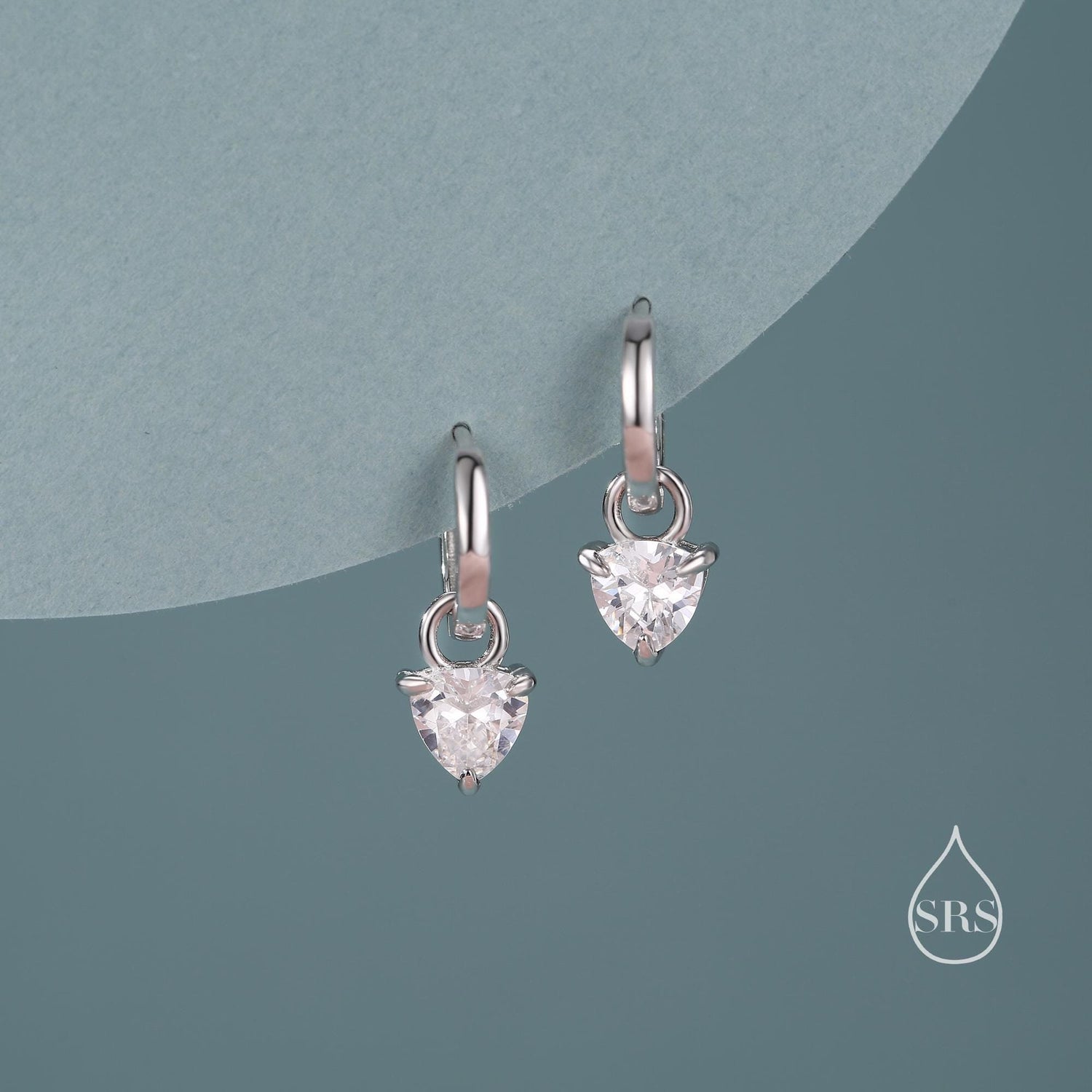 Sterling Silver Trillion Cut CZ Hoop Earrings, Silver, Gold or Rose Gold, Triangle Dangle Hoop Earrings, Interchangeable Charms