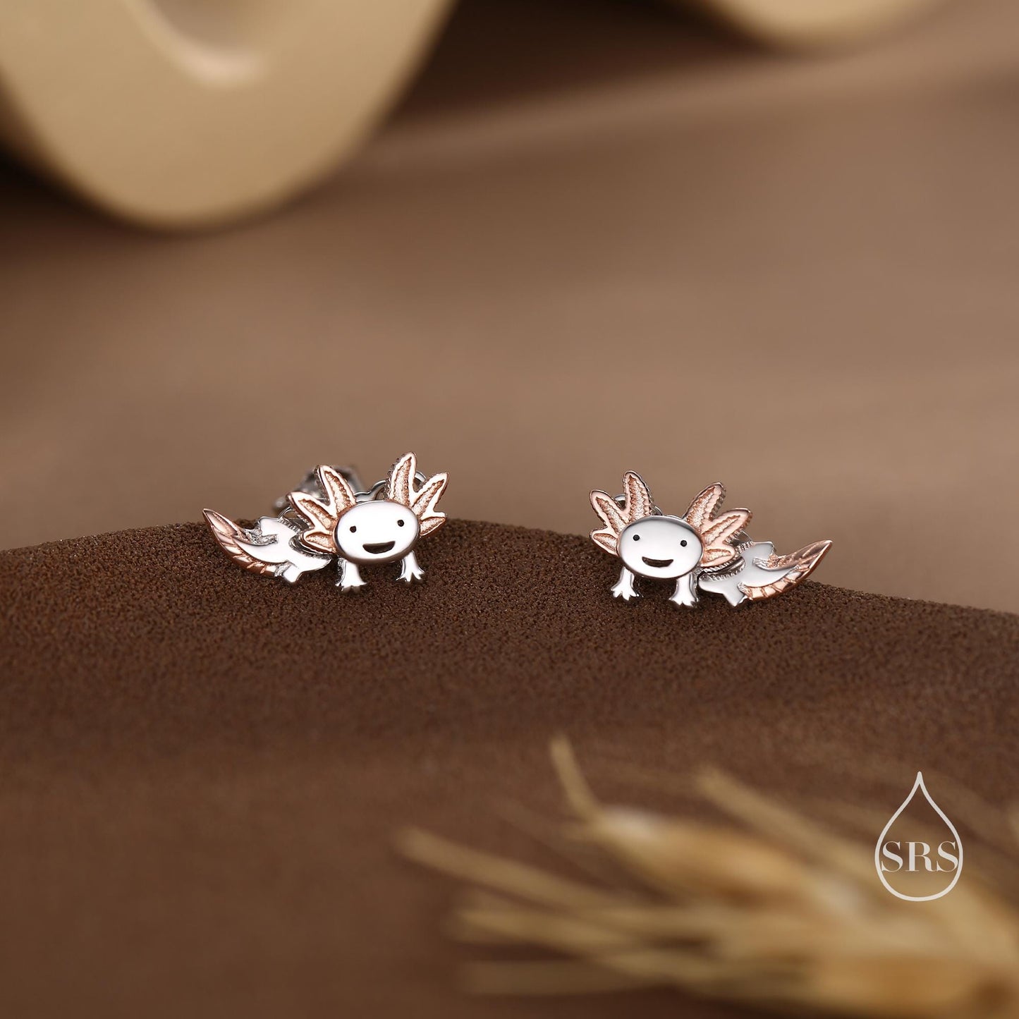 Tiny Cute Axolotl Two Part Stud Earrings in Sterling Silver - Silver Sea Creature Ear Jackets - Tiny Earrings - Cute, Fun, Whimsical