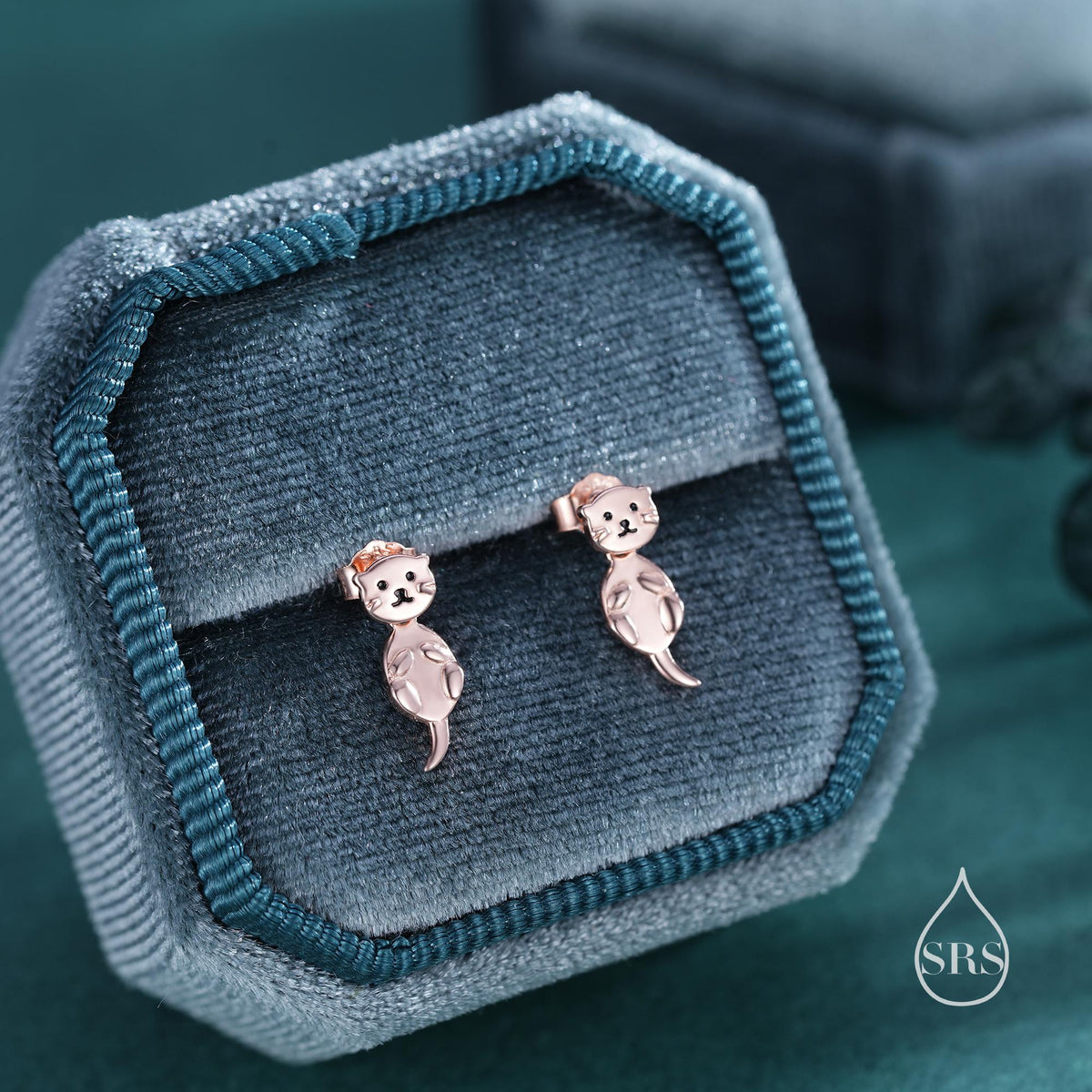 Tiny Cute Otter Two Part Stud Earrings in Sterling Silver - Silver Sea Creature Ear Jackets - Tiny Earrings - Cute, Fun, Whimsical