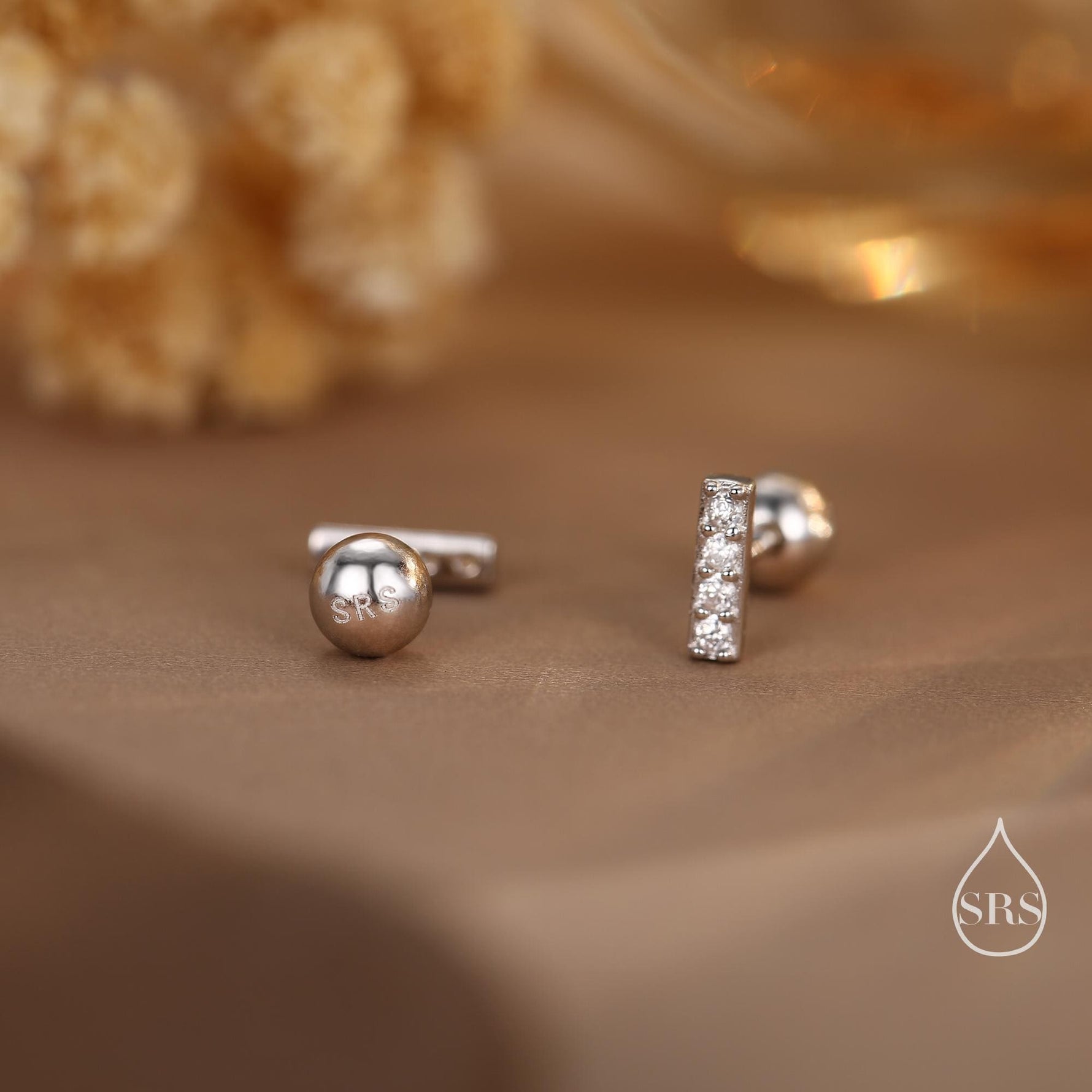 Extra Tiny CZ Bar Screw Back / Stud Earrings in Sterling Silver, Silver or Gold or Rose Gold, Stacking Barbell Earrings, Helix Earrings