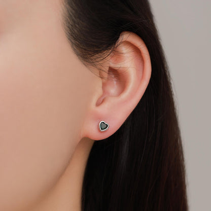 Tiny Emerald Green CZ Heart Stud Earrings in Sterling Silver, Silver or Gold, Green Crystal Heart Earrings, Stacking Earrings