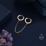 CZ Huggie Hoop Earrings with a Linking Chain, Chained Hoop Earrings, Linked Hoops, Linked Crystal Hoops