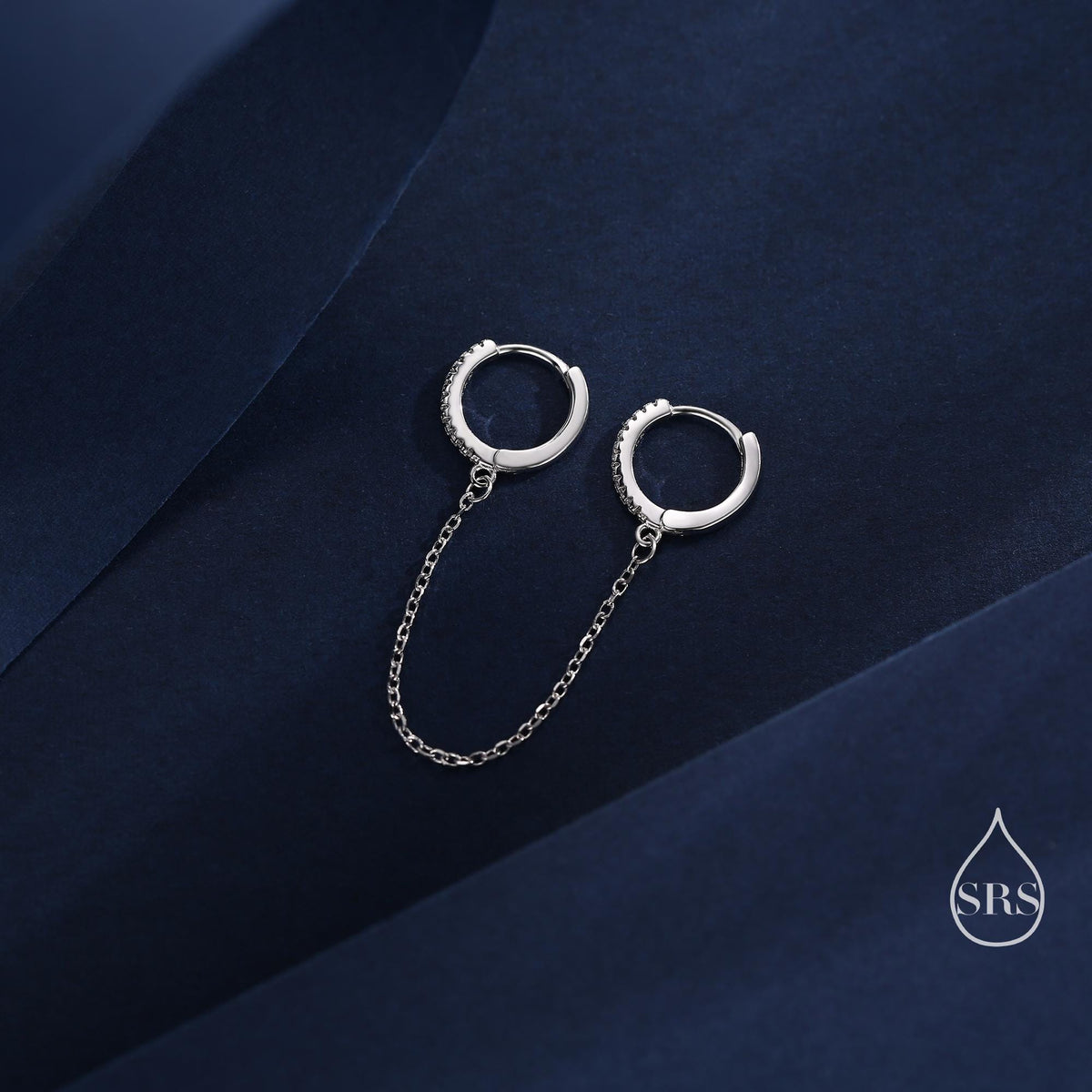 CZ Huggie Hoop Earrings with a Linking Chain, Chained Hoop Earrings, Linked Hoops, Linked Crystal Hoops