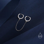 CZ Huggie Hoop Earrings with a Linking Chain, Chained Hoop Earrings, Linked Hoops, Linked Crystal Hoops