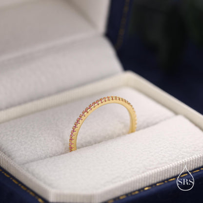 Extra Skinny  Pink CZ Pave Ring in Sterling Silver, Silver or Gold Finish, Eternity Ring, US 5 - 8