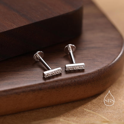 Extra Tiny CZ Bar Screw Back Earrings in Sterling Silver, Silver or Gold oR Rose Gold, Stacking Earrings, Barbell Earrings, Helix Earrings