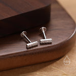 Extra Tiny CZ Bar 16G Internally Threaded Flat Back Earrings in Sterling Silver