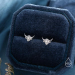 Highland Cow 16G Internally Threaded Flat Back Earrings in Sterling Silver, Animal Earrings