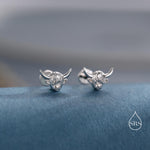 Highland Cow 16G Internally Threaded Flat Back Earrings in Sterling Silver, Animal Earrings