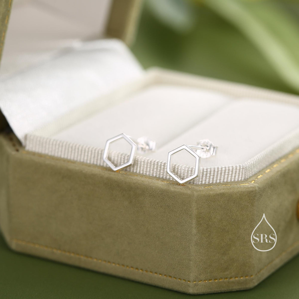 Open Hexagon Stud Earrings in Sterling Silver, Silver, Gold or Rose Gold, Minimalist Geometric Design