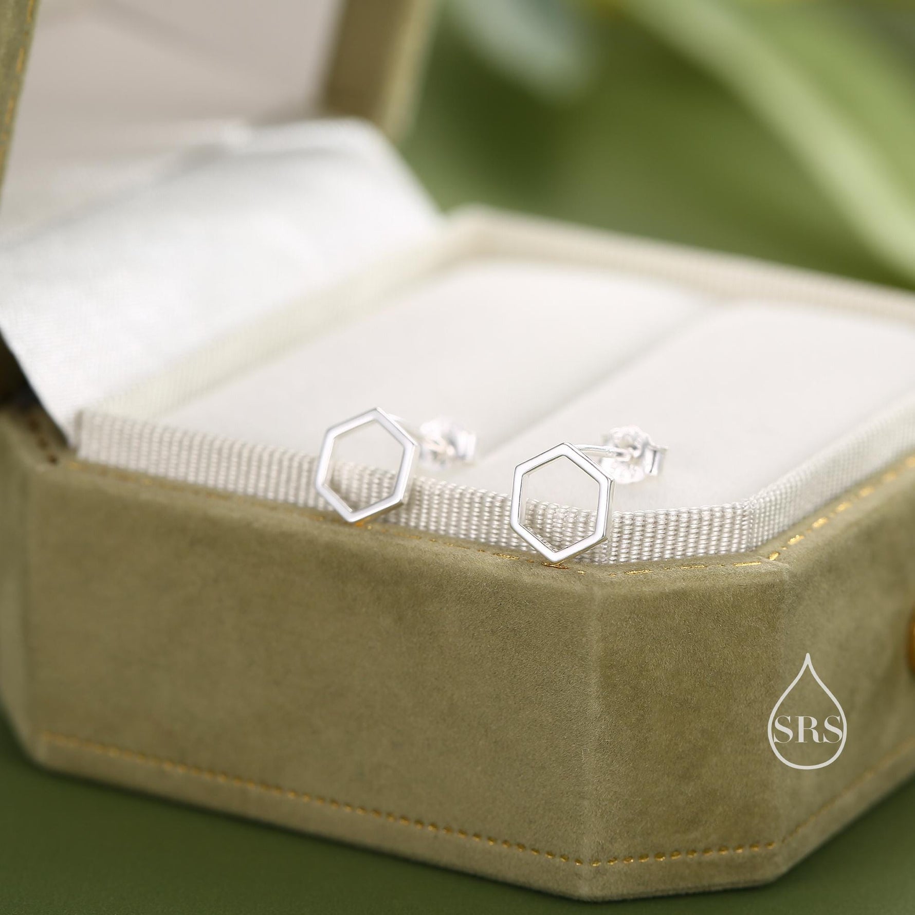 Open Hexagon Stud Earrings in Sterling Silver, Silver, Gold or Rose Gold, Minimalist Geometric Design