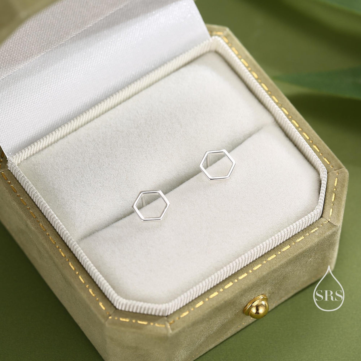 Open Hexagon Stud Earrings in Sterling Silver, Silver, Gold or Rose Gold, Minimalist Geometric Design