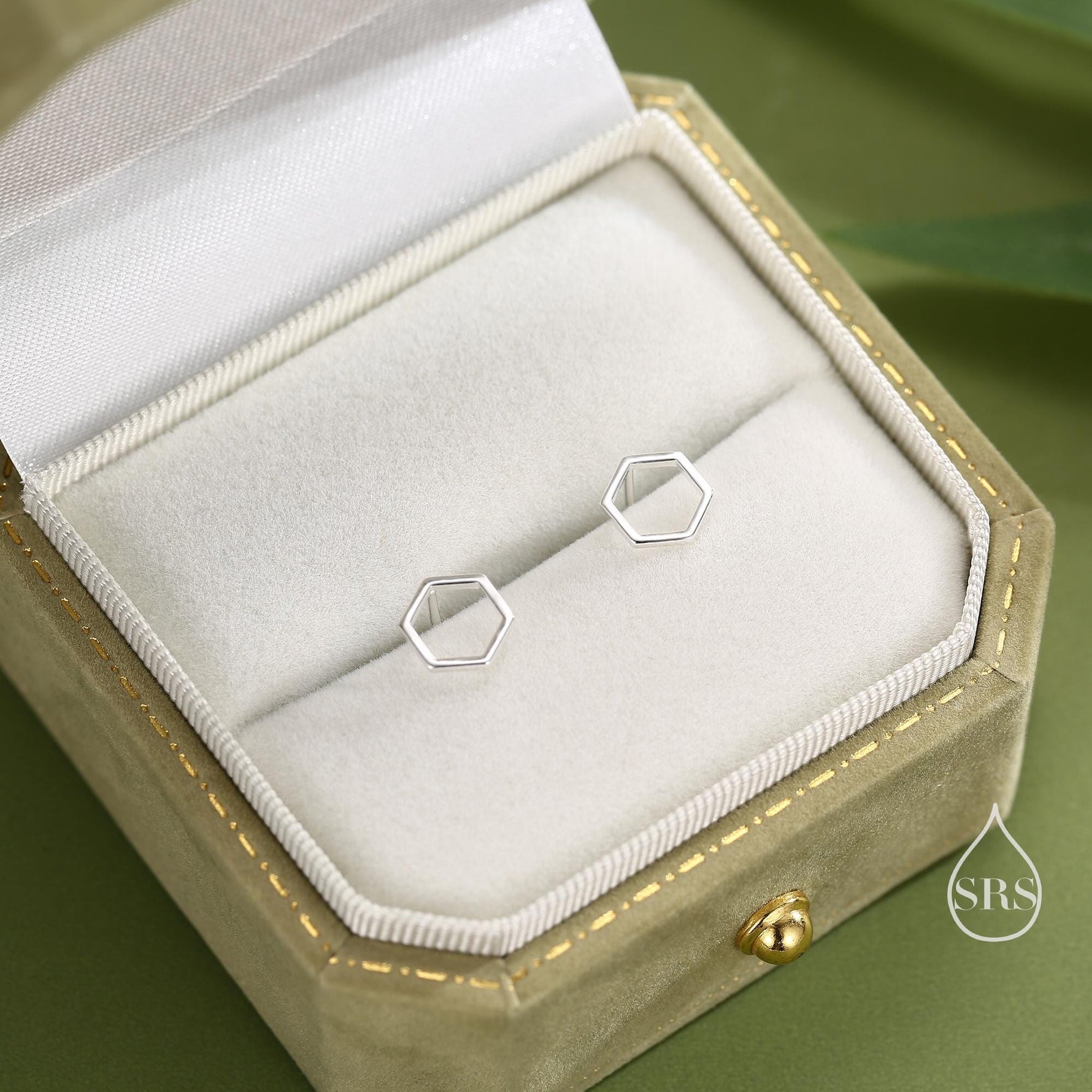 Open Hexagon Stud Earrings in Sterling Silver, Silver, Gold or Rose Gold, Minimalist Geometric Design