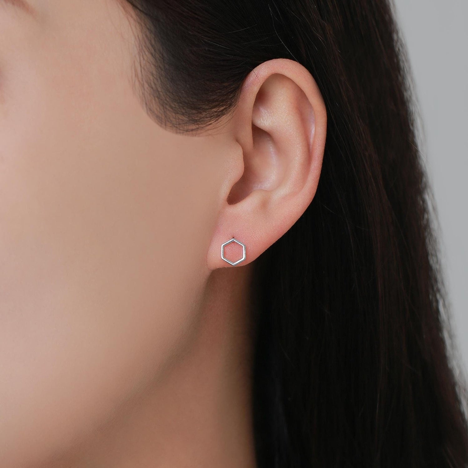 Open Hexagon Stud Earrings in Sterling Silver, Silver, Gold or Rose Gold, Minimalist Geometric Design