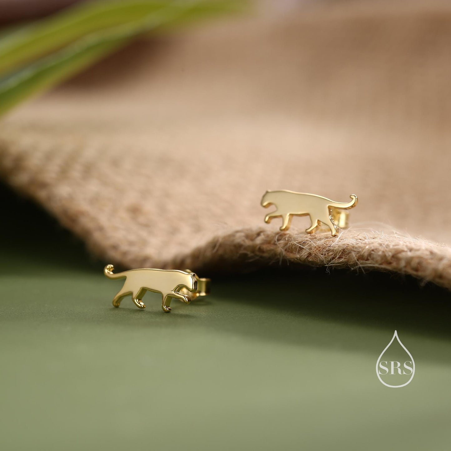 Small Leopard Silhouette Stud Earrings in Sterling Silver, Silver or Gold or Rose Gold, Jaguar Earrings,  Nature Inspired Animal Earrings