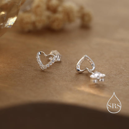 Small Pair of Open Heart Earrings in Sterling Silver with Sparkly CZ Crystals, Small Heart Earrings, CZ Heart Earrings