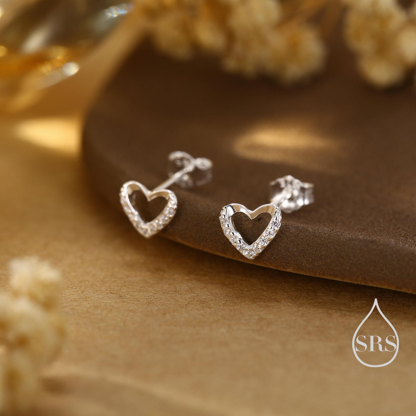 Small Pair of Open Heart Earrings in Sterling Silver with Sparkly CZ Crystals, Small Heart Earrings, CZ Heart Earrings