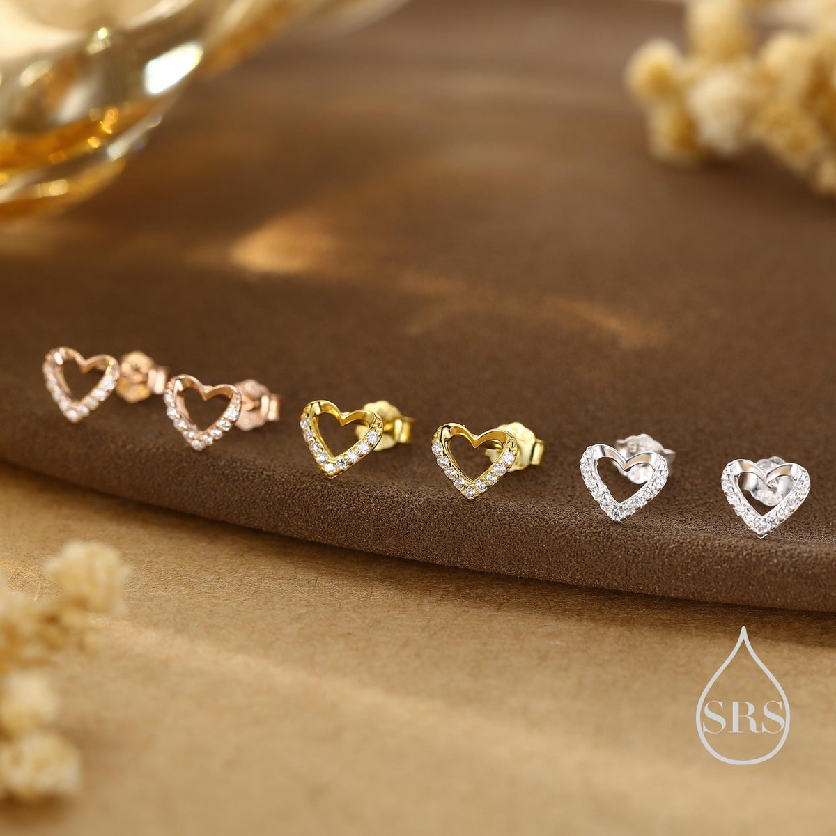 Small Pair of Open Heart Earrings in Sterling Silver with Sparkly CZ Crystals, Gold or Rose Gold, Small Heart Earrings, CZ Heart Earrings