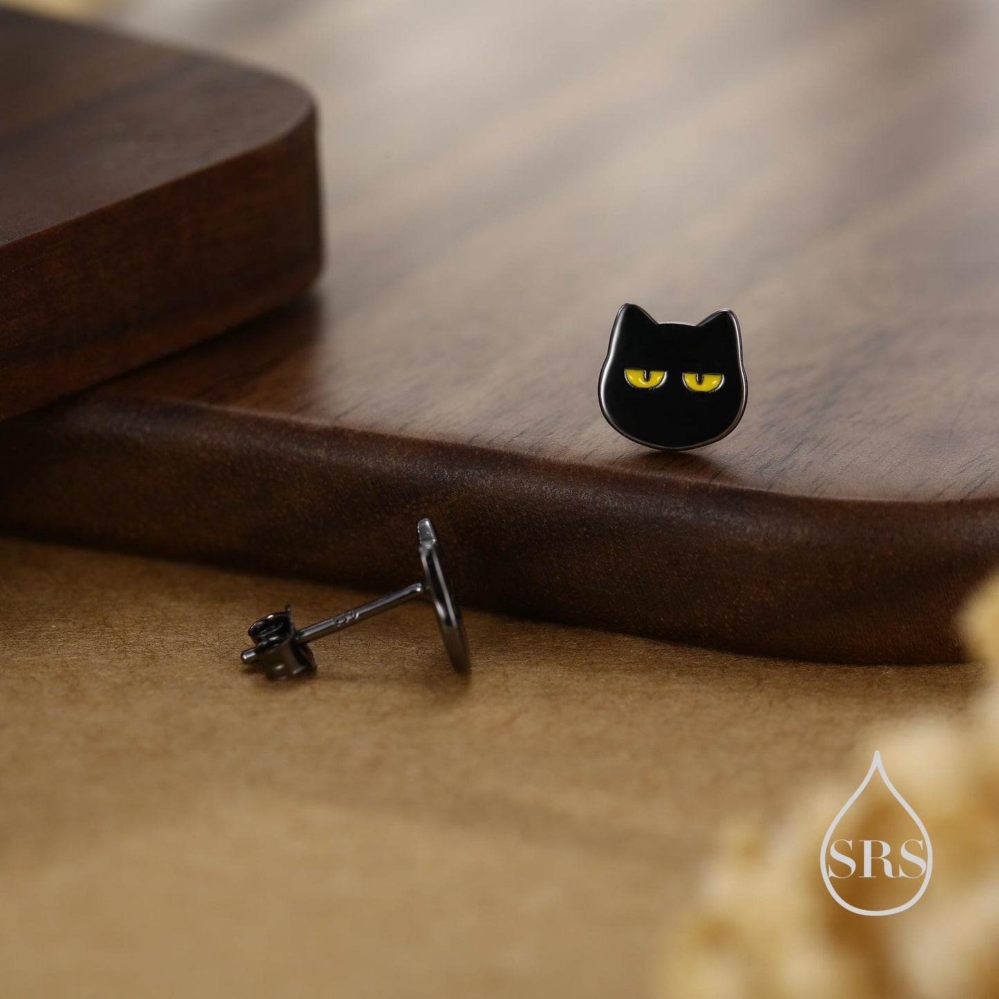 Quirky Black Cat Stud Earrings in Sterling Silver, Black Rhodium Coated Cat Earrings, Cute Cat Earrings, Silver Cat Earrings