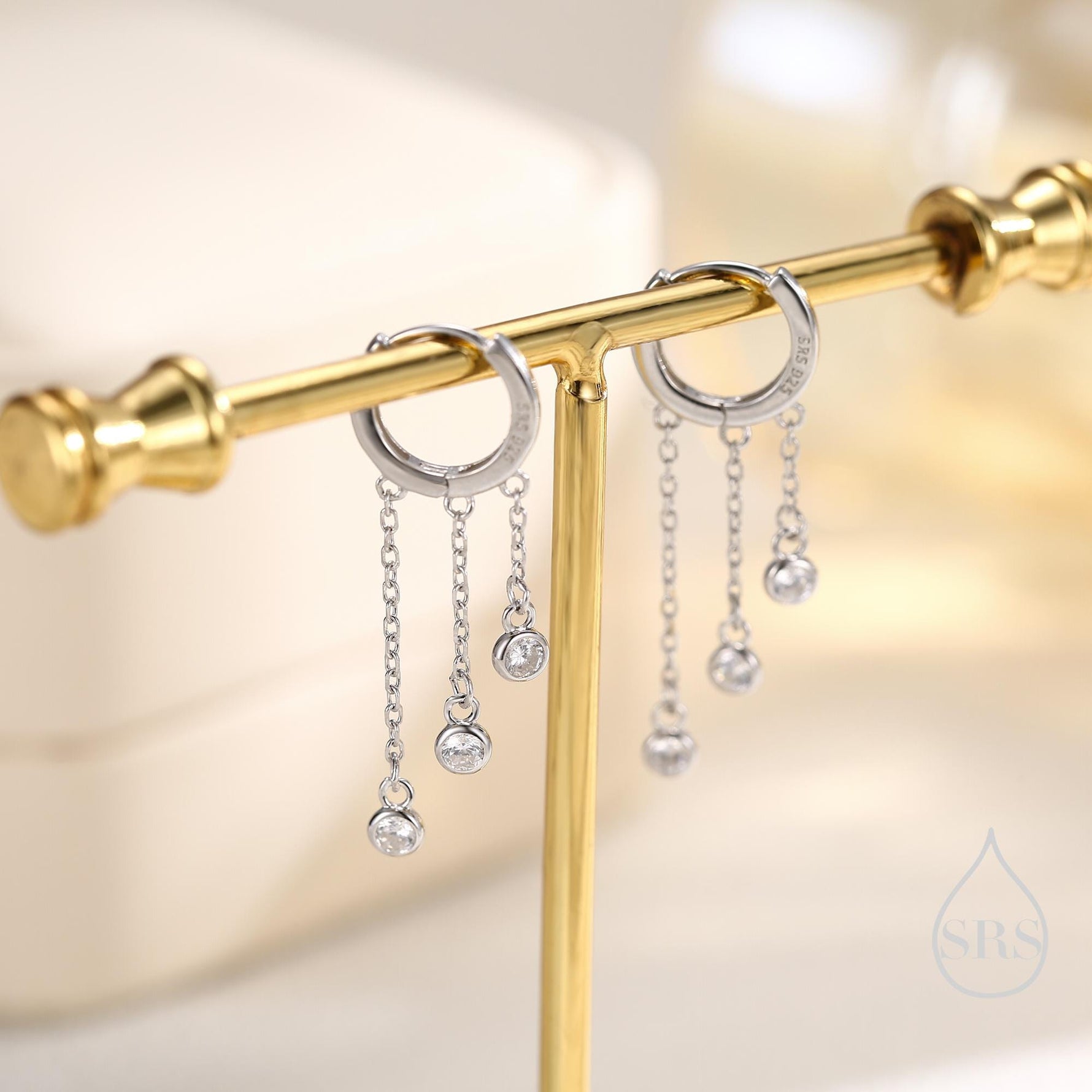 Dangle CZ Crystal Huggie Hoop Earrings in Sterling Silver, Silver or Gold or Rose Gold, Delicate Sparky CZ Skinny Hoops
