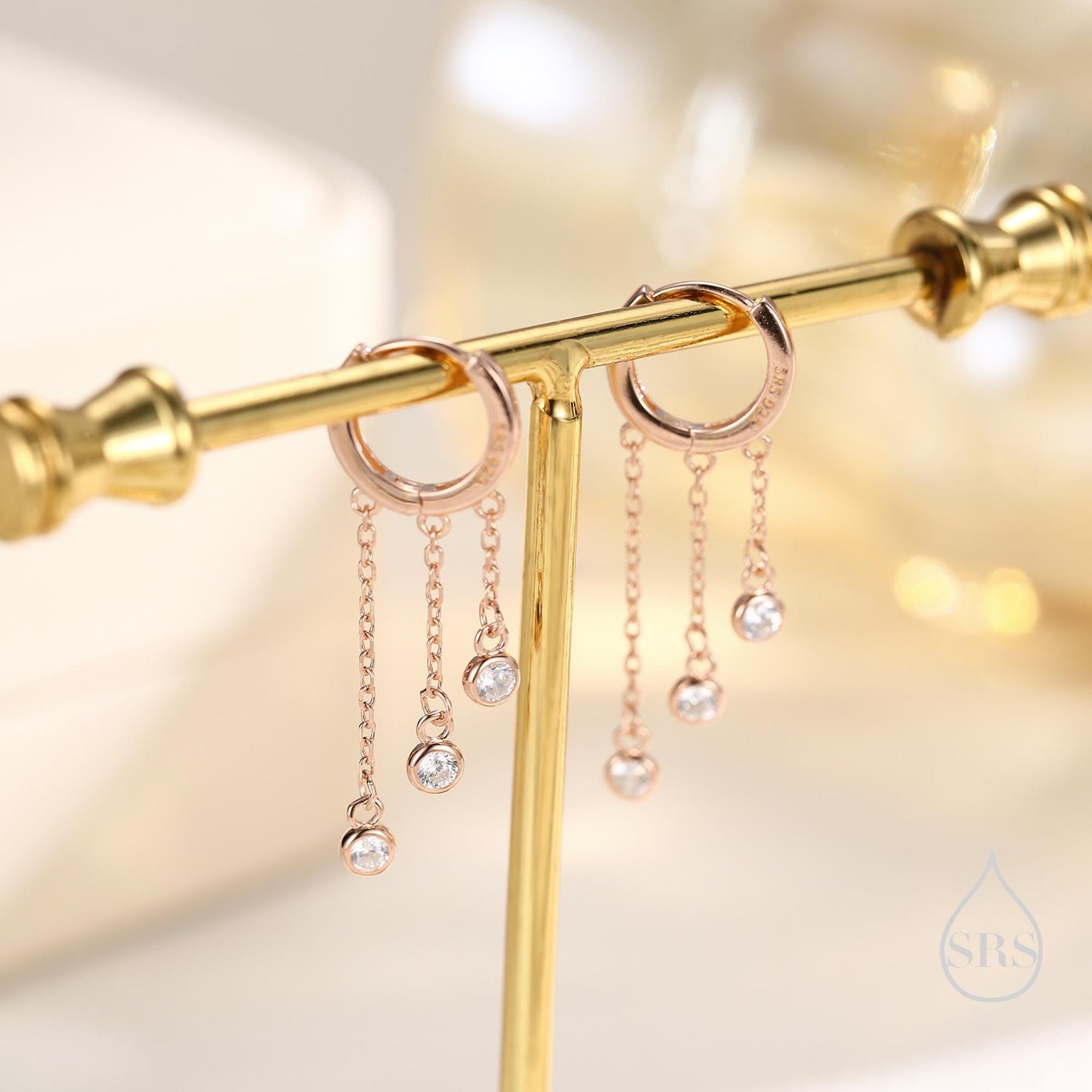 Dangle CZ Crystal Huggie Hoop Earrings in Sterling Silver, Silver or Gold or Rose Gold, Delicate Sparky  CZ Skinny Hoops