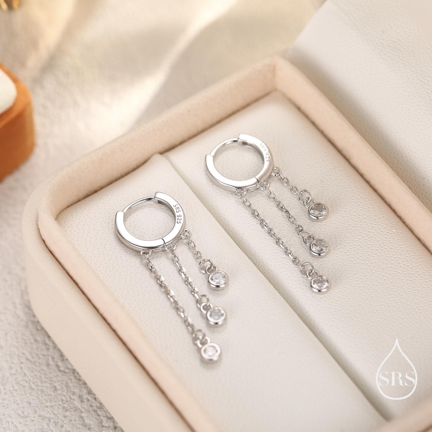 Dangle CZ Crystal Huggie Hoop Earrings in Sterling Silver, Silver or Gold or Rose Gold, Delicate Sparky  CZ Skinny Hoops