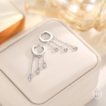 Dangle CZ Crystal Huggie Hoop Earrings in Sterling Silver, Silver or Gold or Rose Gold, Delicate Sparky  CZ Skinny Hoops