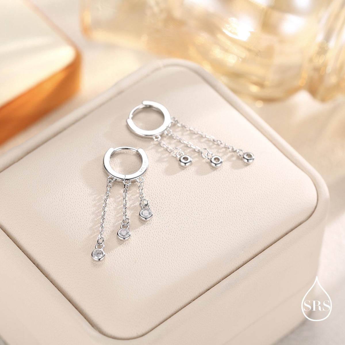 Dangle CZ Crystal Huggie Hoop Earrings in Sterling Silver, Silver or Gold or Rose Gold, Delicate Sparky CZ Skinny Hoops