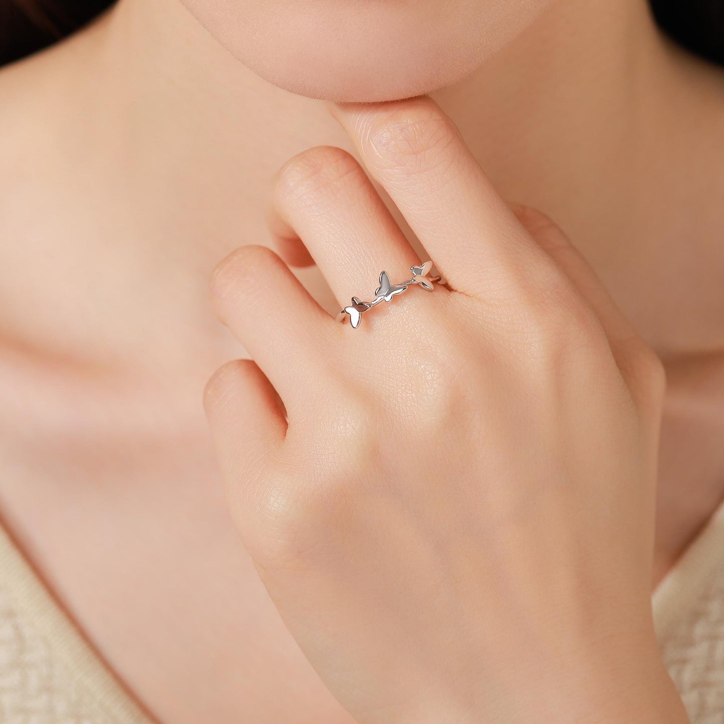 Dancing Butterfly Ring in Sterling Silver, Adjustable Size, Butterfly Ring, Dainty Nature Inspired Ring