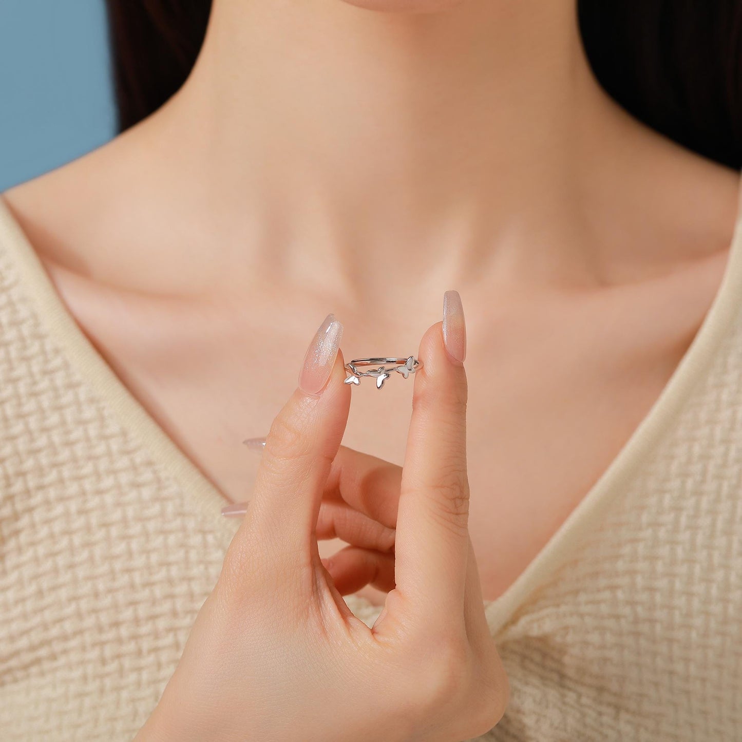 Dancing Butterfly Ring in Sterling Silver, Adjustable Size, Butterfly Ring, Dainty Nature Inspired Ring